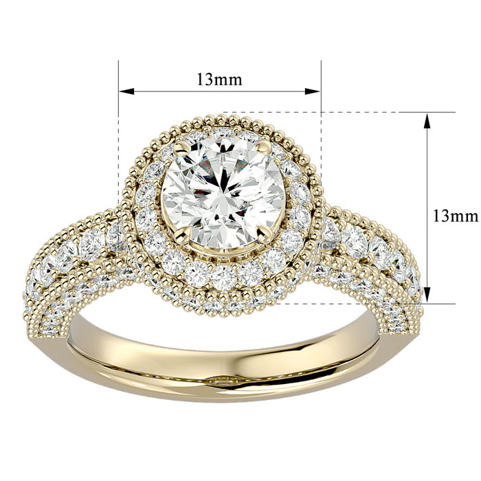 2 1/2 Carat Halo Diamond Engagement Ring In 14 Karat Yellow Gold