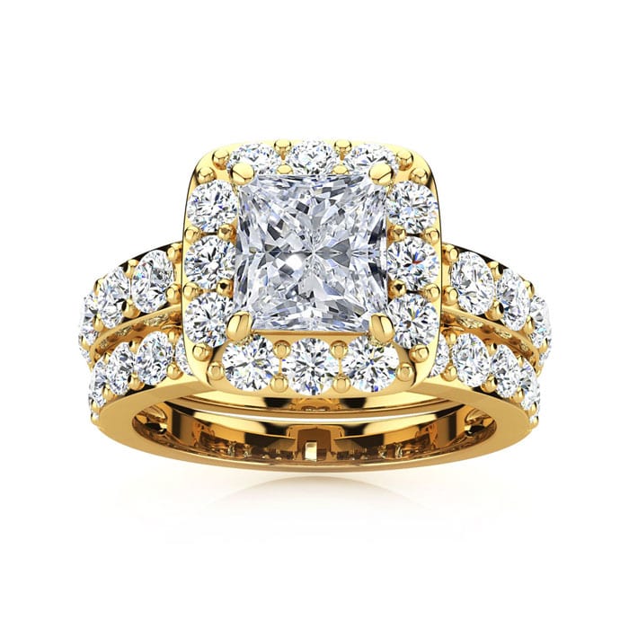 2 1/4 Carat Princess Halo Diamond Bridal Set in 14k Yellow Gold