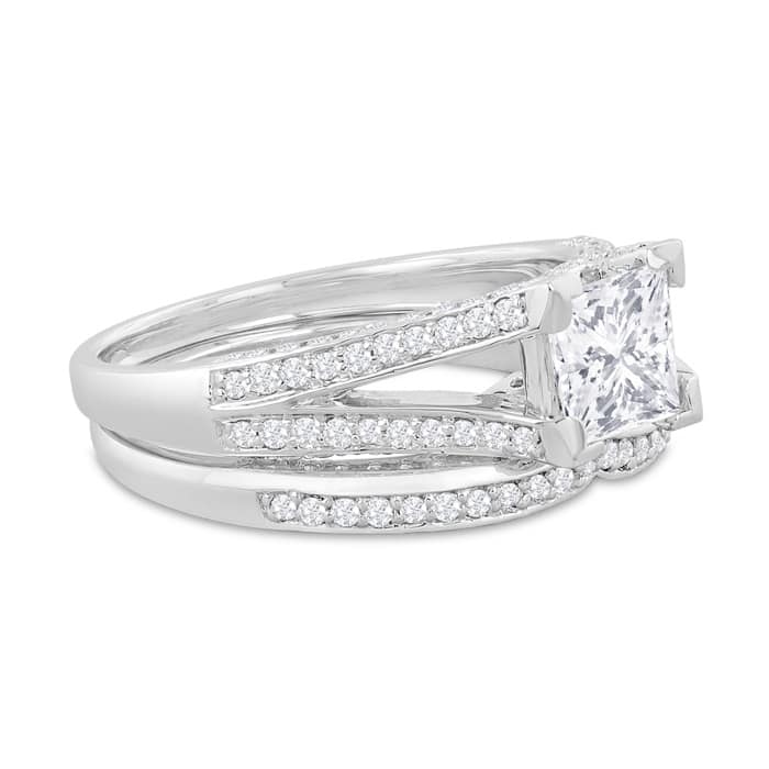 Estate Jewelry 1 3/4 Carat Created Diamond Bridal Set In Sterling Silver, Size 7