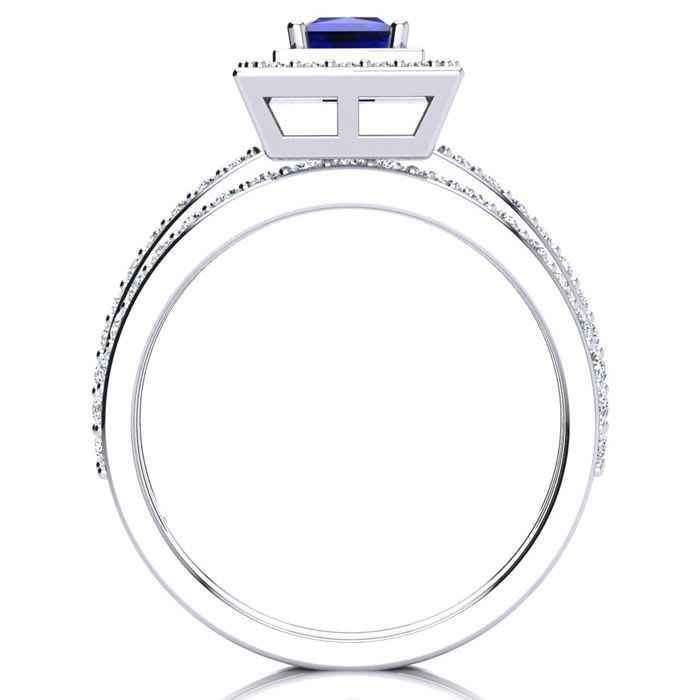 1ct Princess Cut Sapphire and Diamond Bridal Set in 14k White Gold
