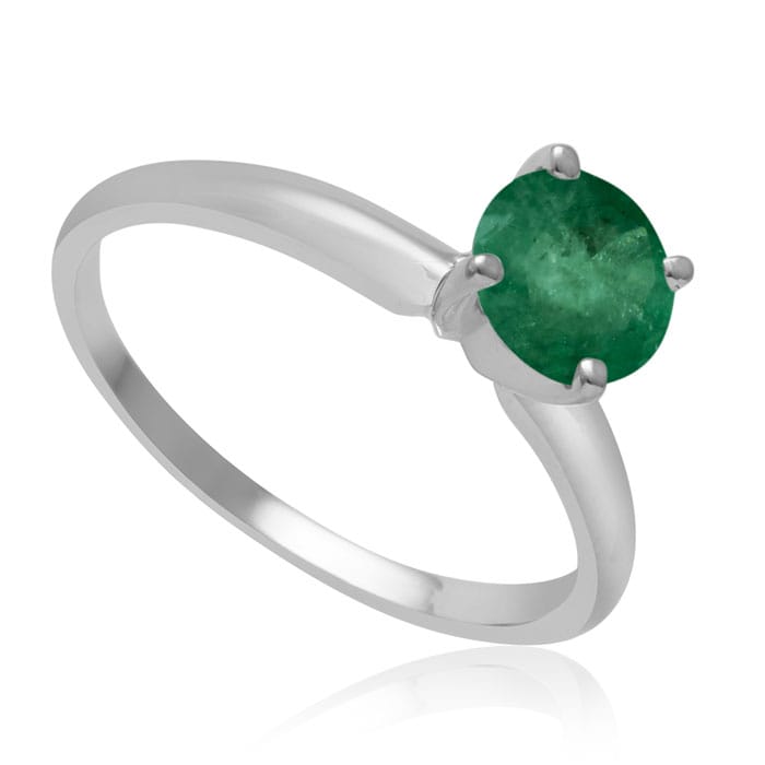 1 Carat Emerald Solitaire Engagement Ring In 14 Karat White Gold