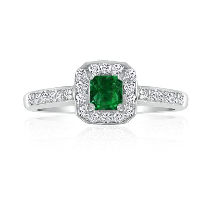 Hansa 2/3 Carat Emerald and Diamond Princess Engagement Ring in 14k White Gold
