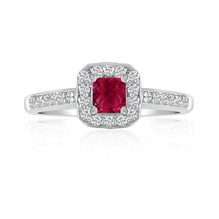 Hansa 2/3 Carat Ruby and Diamond Princess Engagement Ring in 14k White Gold