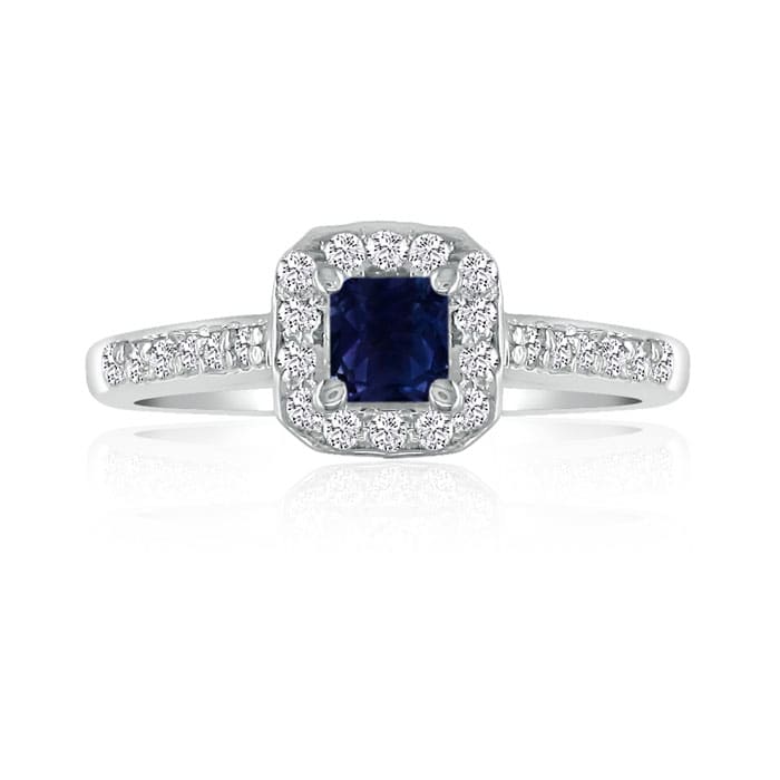 Hansa 2/3 Carat Sapphire and Diamond Princess Engagement Ring in 14k White Gold