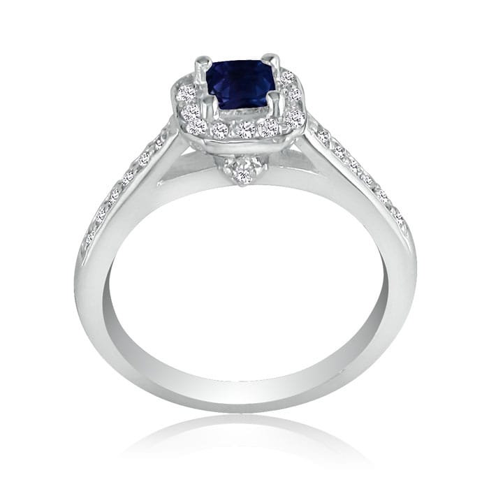 Hansa 2/3 Carat Sapphire and Diamond Princess Engagement Ring in 14k White Gold
