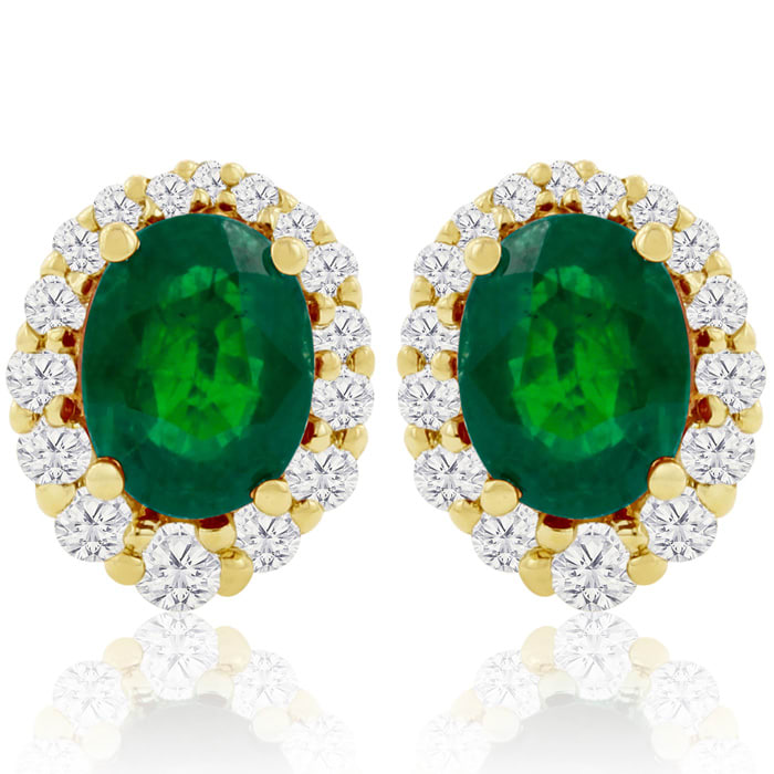 3.20 Carat Fine Quality Emerald And Diamond Earrings In 14K Yellow Gold