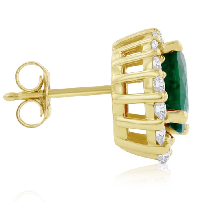 3.20 Carat Fine Quality Emerald And Diamond Earrings In 14K Yellow Gold