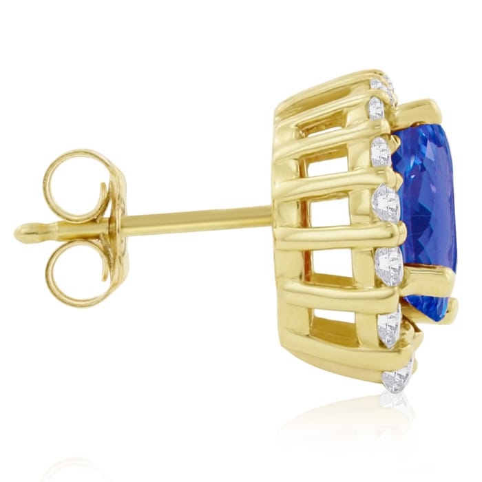 3.00 Carat Fine Quality Tanzanite And Diamond Earrings In 14K Yellow Gold