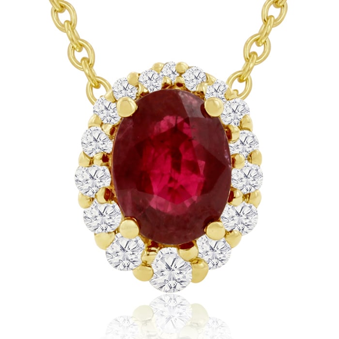 2.90 Carat Fine Quality Ruby And Diamond Necklace In 14K Yellow Gold