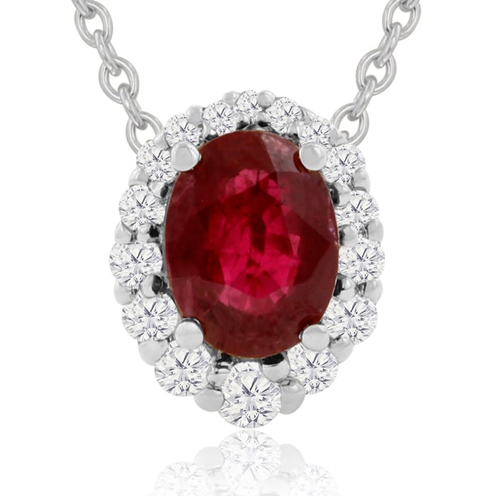 2.90 Carat Fine Quality Ruby And Diamond Necklace In 14K White Gold