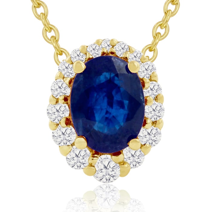 2.90 Carat Fine Quality Sapphire And Diamond Necklace In 14K Yellow Gold