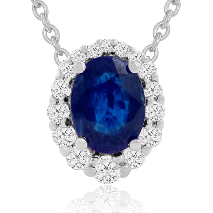 2.90 Carat Fine Quality Sapphire And Diamond Necklace In 14K White Gold