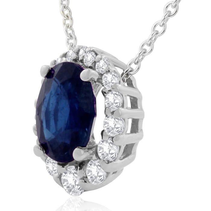 2.90 Carat Fine Quality Sapphire And Diamond Necklace In 14K White Gold