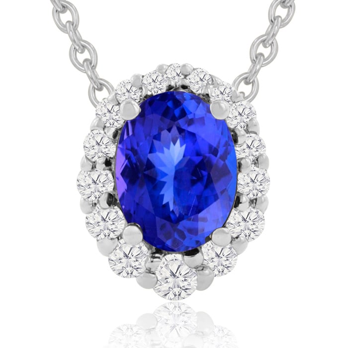 2.90 Carat Fine Quality Tanzanite And Diamond Necklace In 14K White Gold