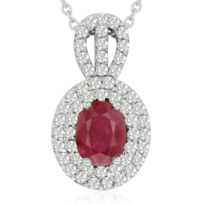 3.50 Carat Fine Quality Ruby And Diamond Necklace In 14K White Gold