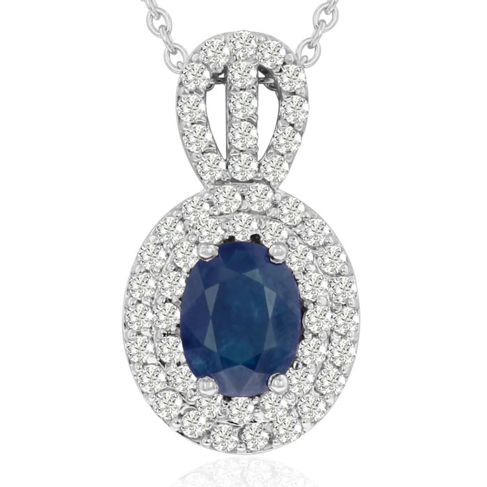 3.50 Carat Fine Quality Sapphire And Diamond Necklace In 14K White Gold