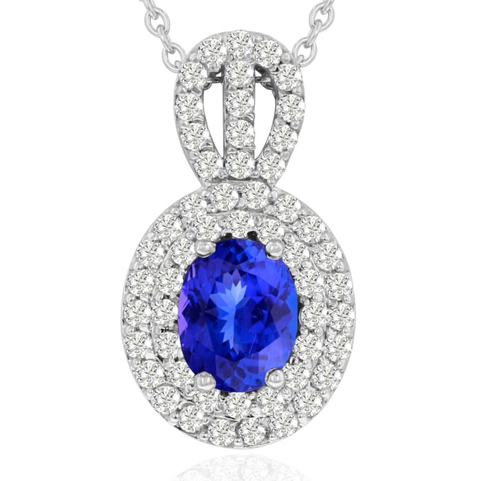 3.50 Carat Fine Quality Tanzanite And Diamond Necklace In 14K White Gold