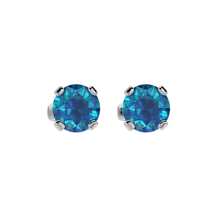Nearly 1 Carat Blue Diamond Stud Earrings In White Gold