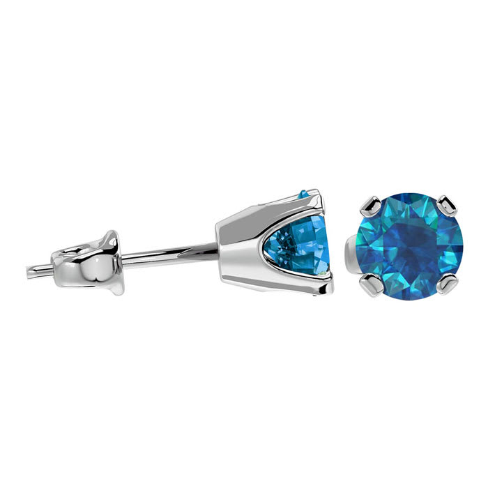Nearly 1 Carat Blue Diamond Stud Earrings In White Gold