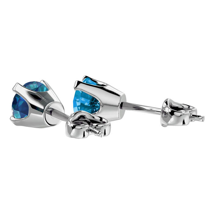 Nearly 1 Carat Blue Diamond Stud Earrings In White Gold