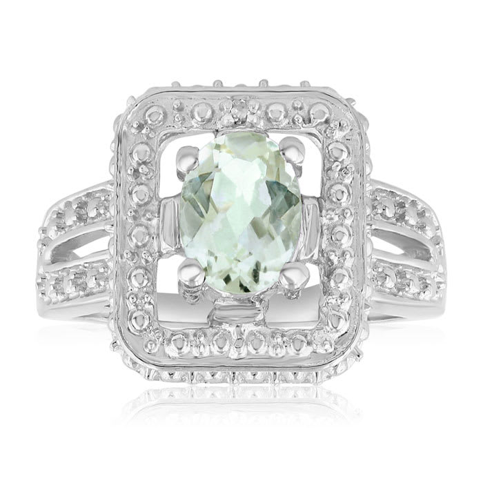 1 1/4 Carat Oval Shape Green amethyst and Diamond Ring In Sterling Silver