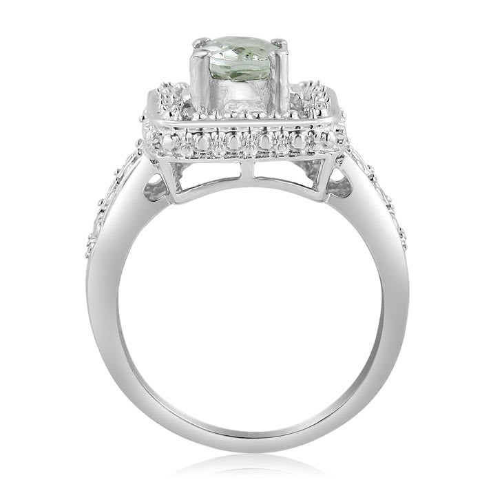 1 1/4 Carat Oval Shape Green amethyst and Diamond Ring In Sterling Silver