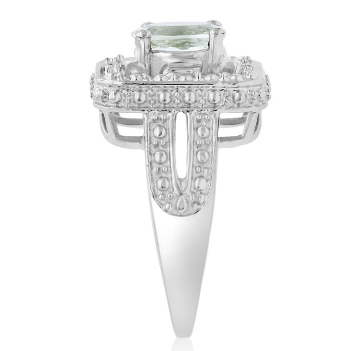 1 1/4 Carat Oval Shape Green amethyst and Diamond Ring In Sterling Silver