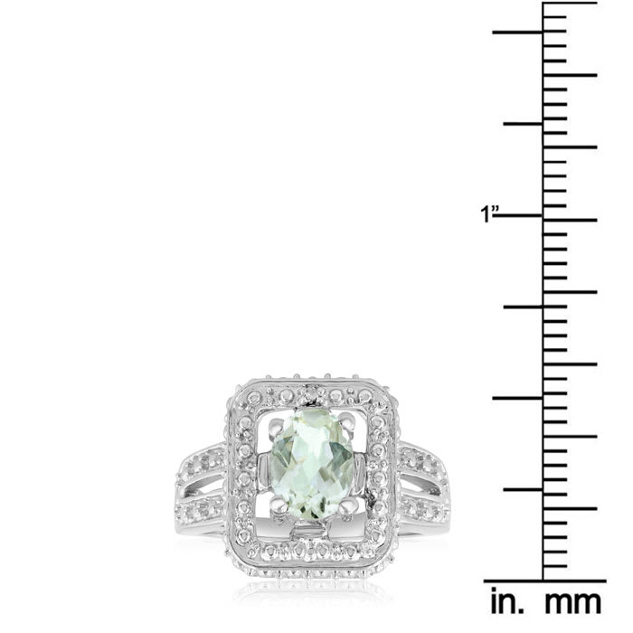 1 1/4 Carat Oval Shape Green amethyst and Diamond Ring In Sterling Silver