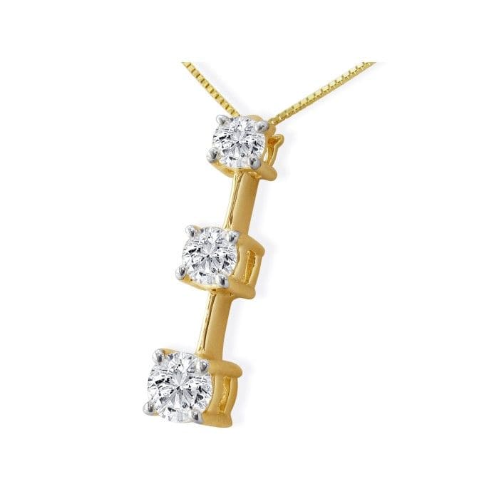 Our Most Popular Fine 3/4ct Three Diamond Pendant in 14K Yellow Gold