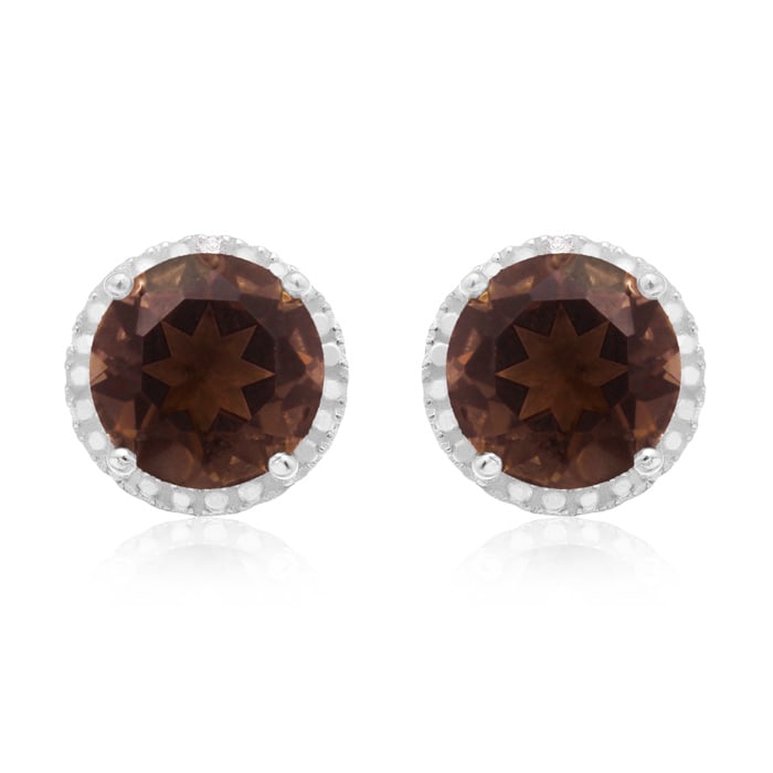 7 Carat Smoky Topaz Halo Stud Earrings In Sterling Silver
