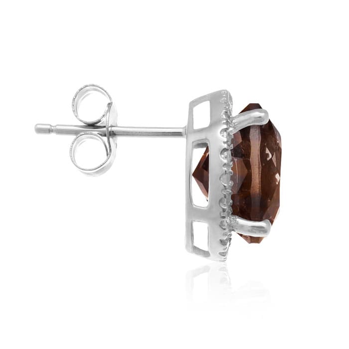7 Carat Smoky Topaz Halo Stud Earrings In Sterling Silver
