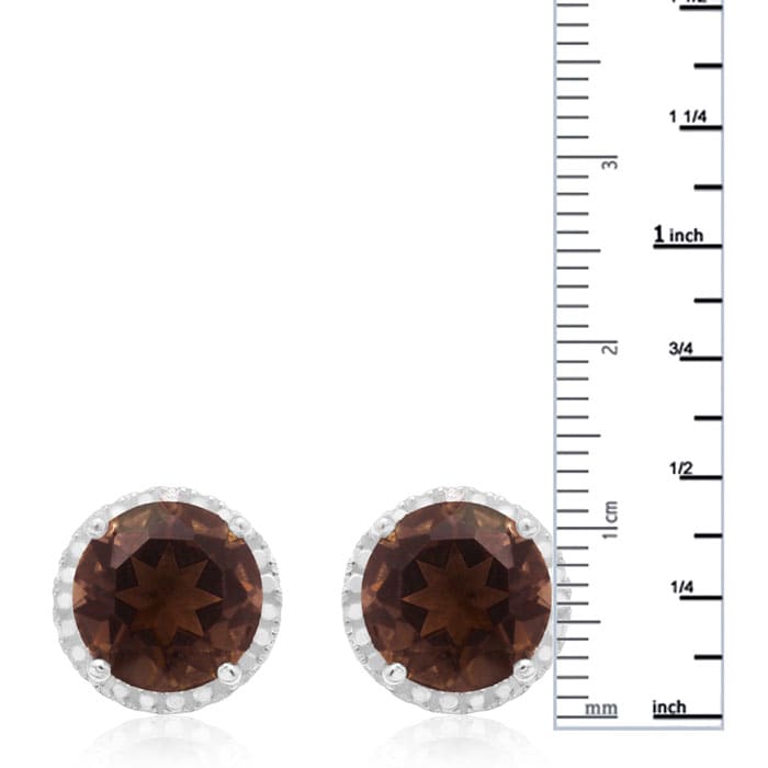 7 Carat Smoky Topaz Halo Stud Earrings In Sterling Silver
