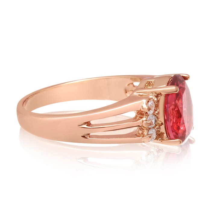 2 1/2 Carat Oval Shape Crystal Ruby and Diamond Ring In 18 Karat Rose Gold Overlay