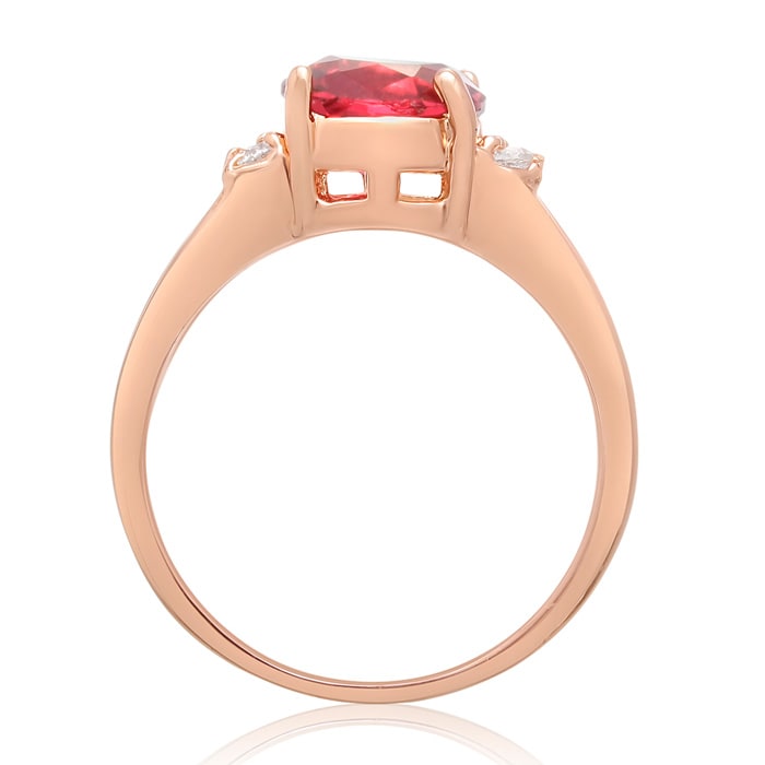 2 1/2 Carat Oval Shape Crystal Ruby and Diamond Ring In 18 Karat Rose Gold Overlay