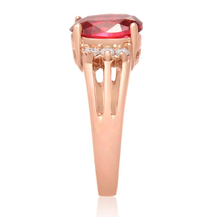 2 1/2 Carat Oval Shape Crystal Ruby and Diamond Ring In 18 Karat Rose Gold Overlay