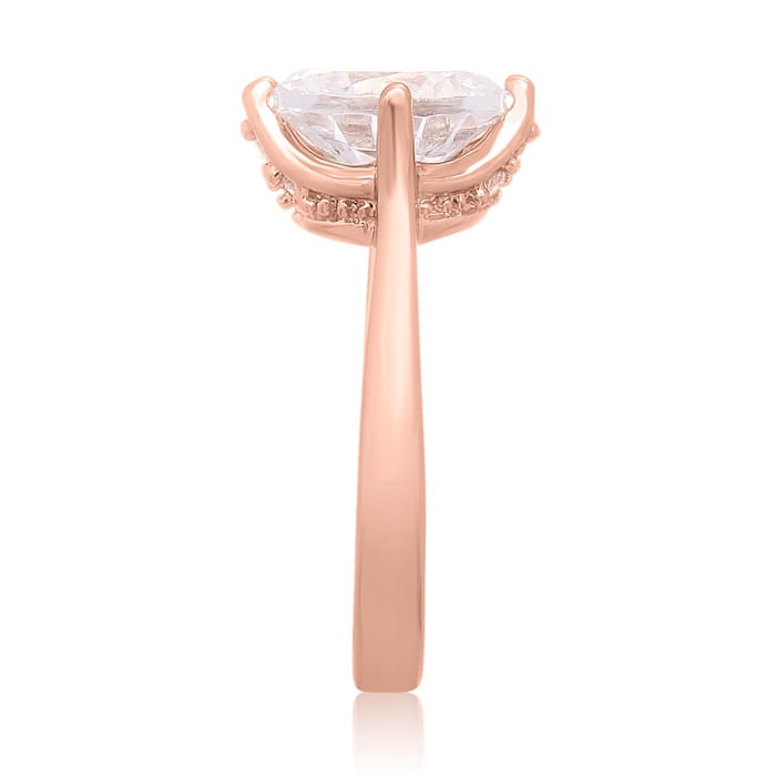 3 Carat Crystal Rotated Prong Engagement Ring, Rose Gold Overlay