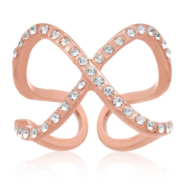 Pave Crystal X Ring In Rose Gold Overlay