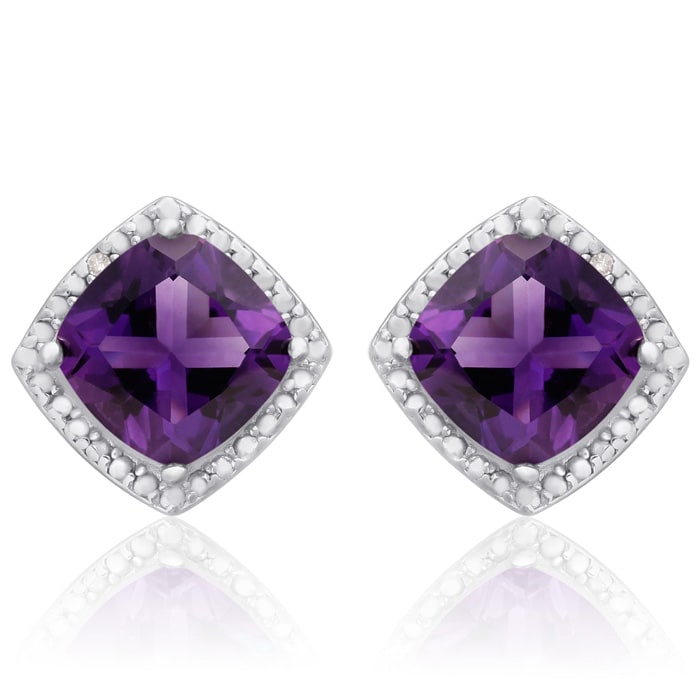 3 3/4 Carat Cushion Cut Amethyst and Diamond Earrings