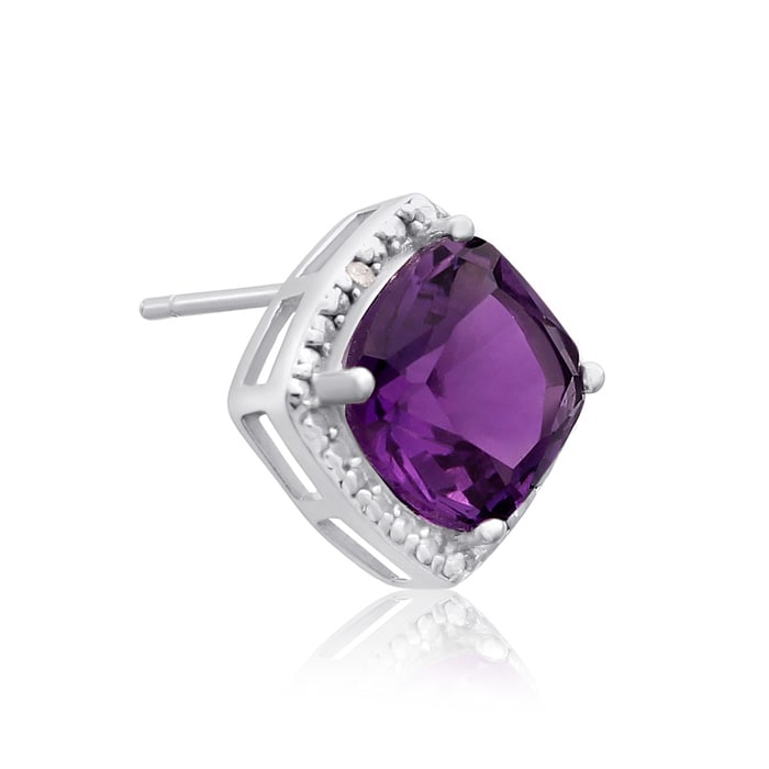 3 3/4 Carat Cushion Cut Amethyst and Diamond Earrings