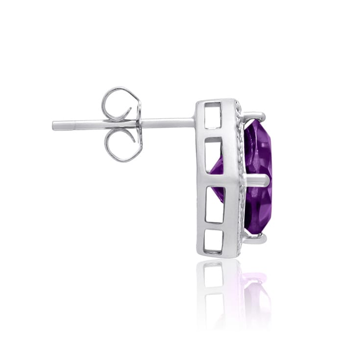 3 3/4 Carat Cushion Cut Amethyst and Diamond Earrings