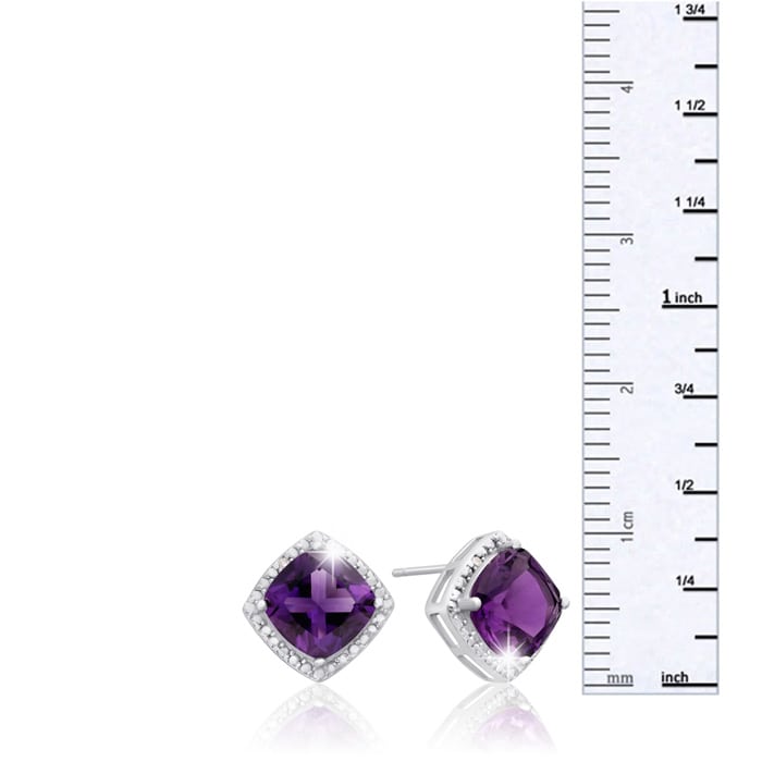 3 3/4 Carat Cushion Cut Amethyst and Diamond Earrings