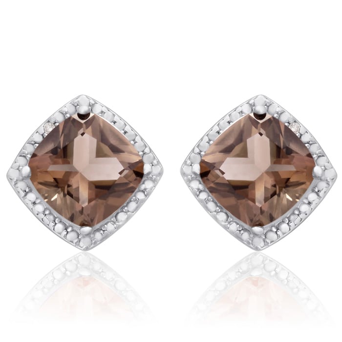 3 3/4 Carat Cushion Cut Smoky Quartz and Diamond Earrings In Sterling Silver