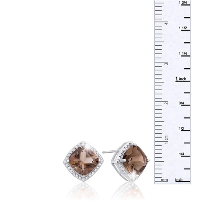 3 3/4 Carat Cushion Cut Smoky Quartz and Diamond Earrings In Sterling Silver