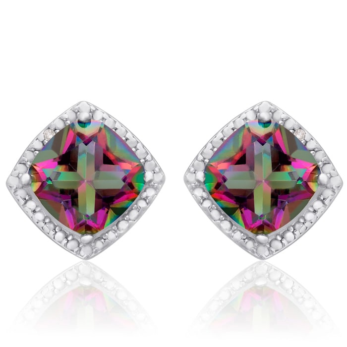 3 3/4 Carat Cushion Mystic Topaz & Diamond Earrings