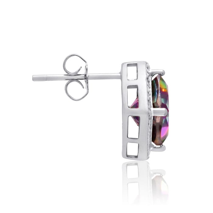 3 3/4 Carat Cushion Mystic Topaz & Diamond Earrings