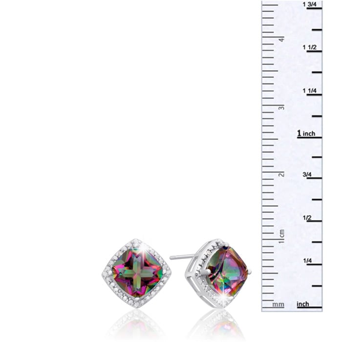 3 3/4 Carat Cushion Mystic Topaz & Diamond Earrings