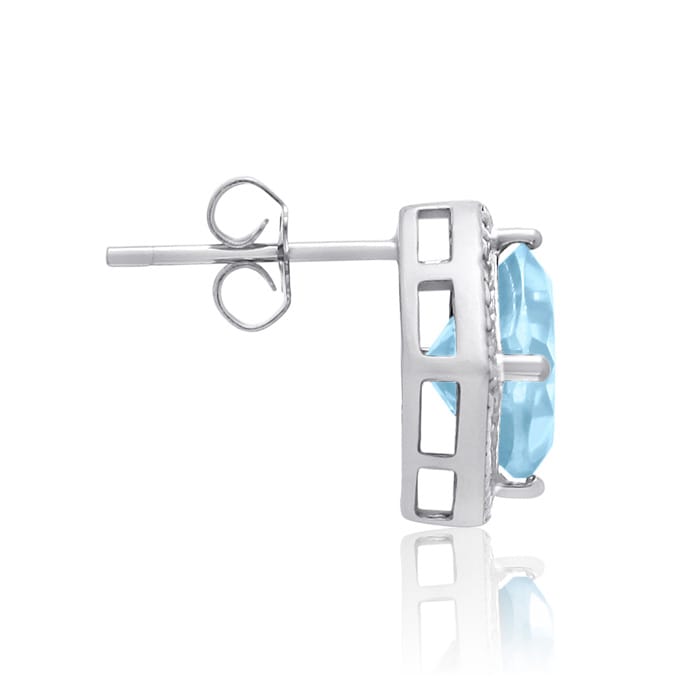 3 3/4 Carat Cushion Cut Blue Topaz and Diamond Earrings In Sterling Silver