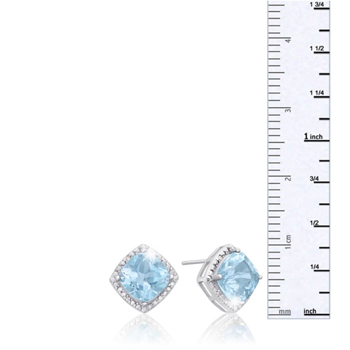 3 3/4 Carat Cushion Cut Blue Topaz and Diamond Earrings In Sterling Silver