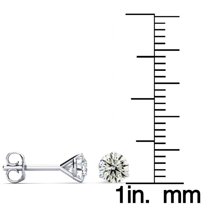 1 Carat Diamond Stud Earrings In Martini Setting, 14 Karat White Gold