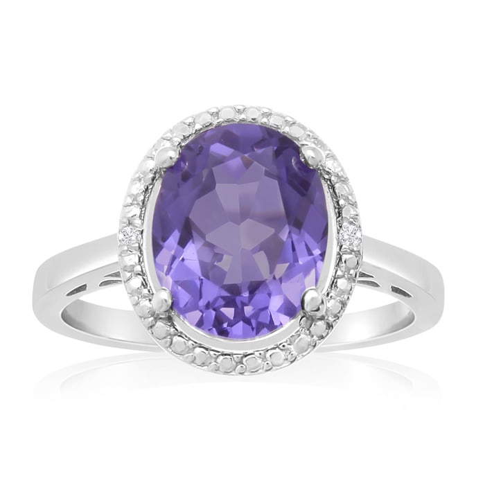 3ct Oval Created Tanzanite and Diamond Halo Ring